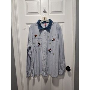 Holiday Time Women's Christmas holiday‎ Penguin button down shirt. Size XL 16-18
